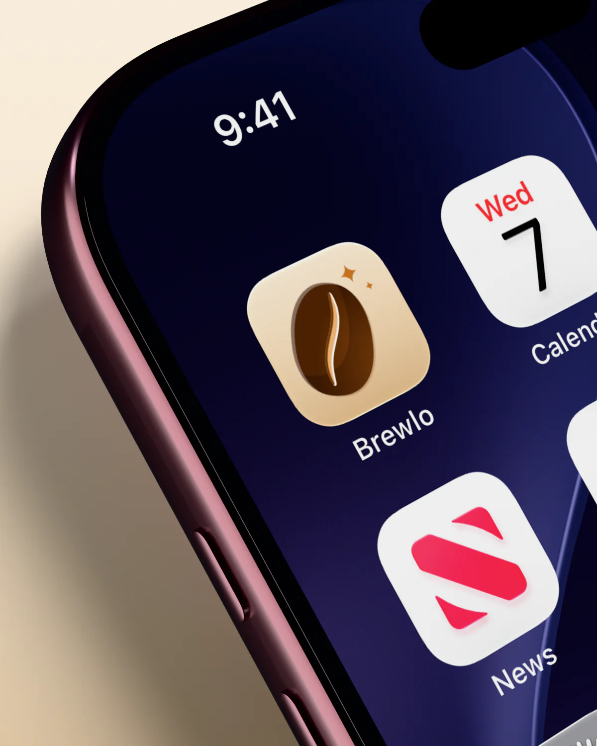 Brewlo in the first slot of an iPhone home screen