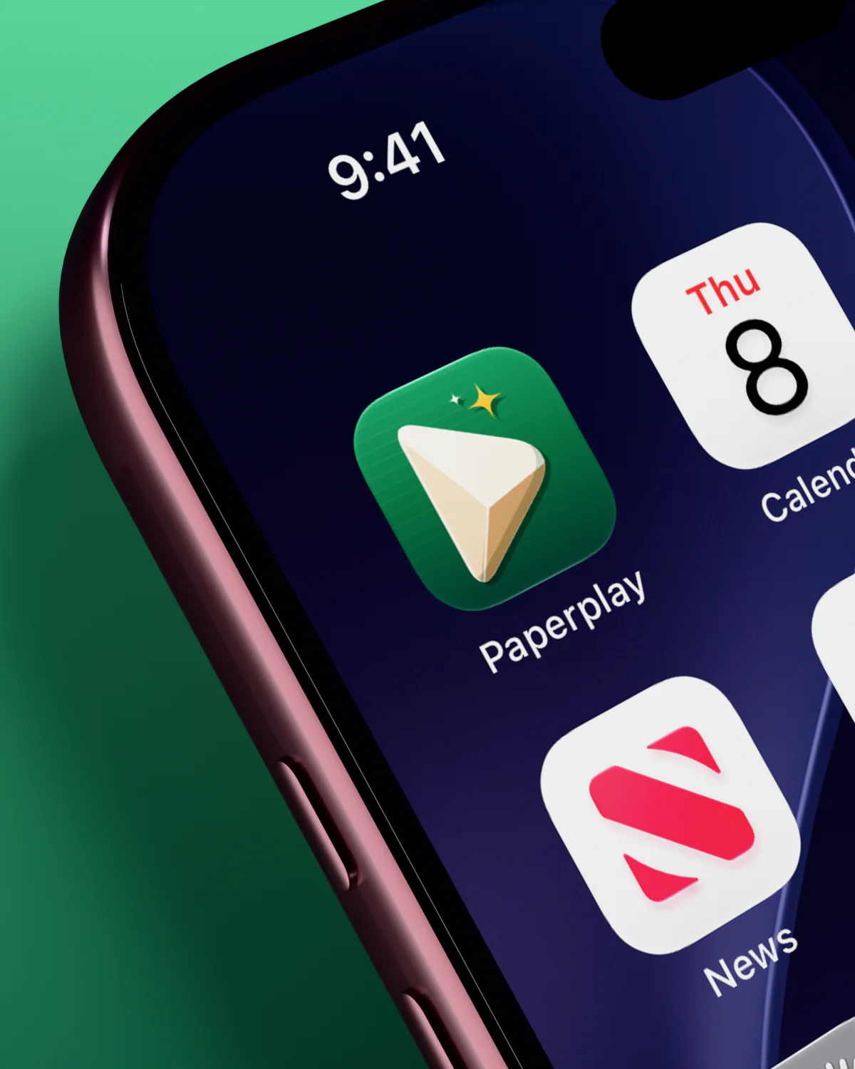 Paperplay in the first slot of an iPhone home screen