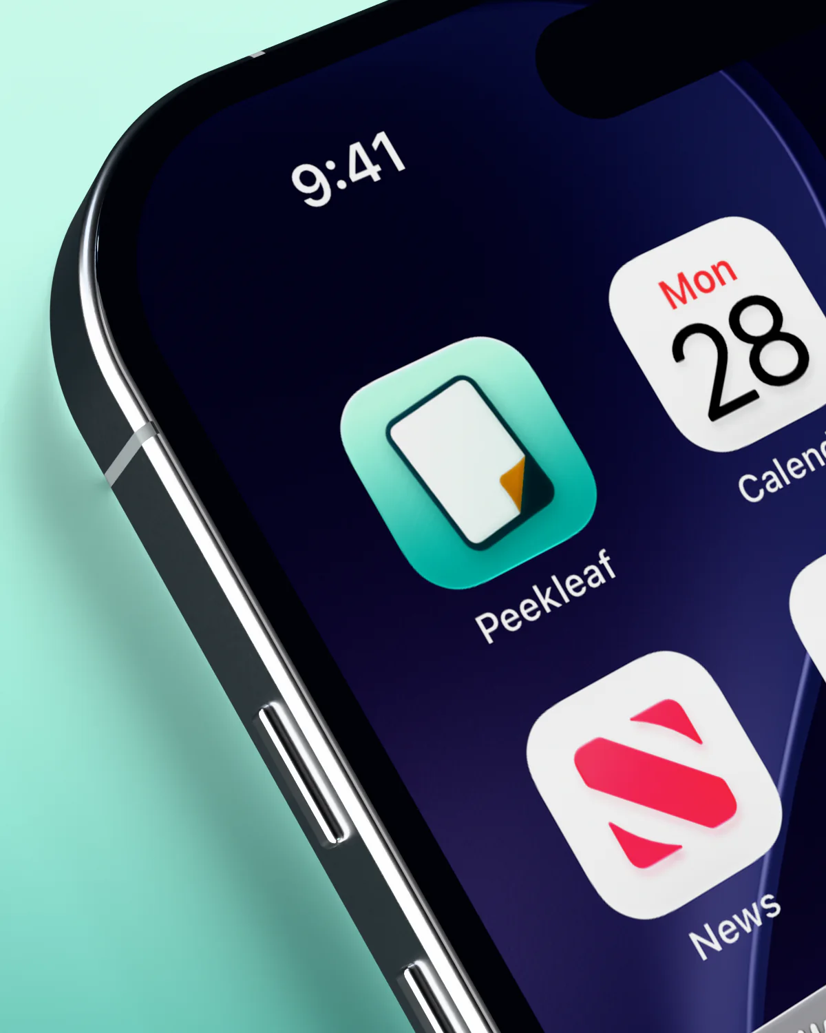 Peekleaf in the first slot of an iPhone home screen