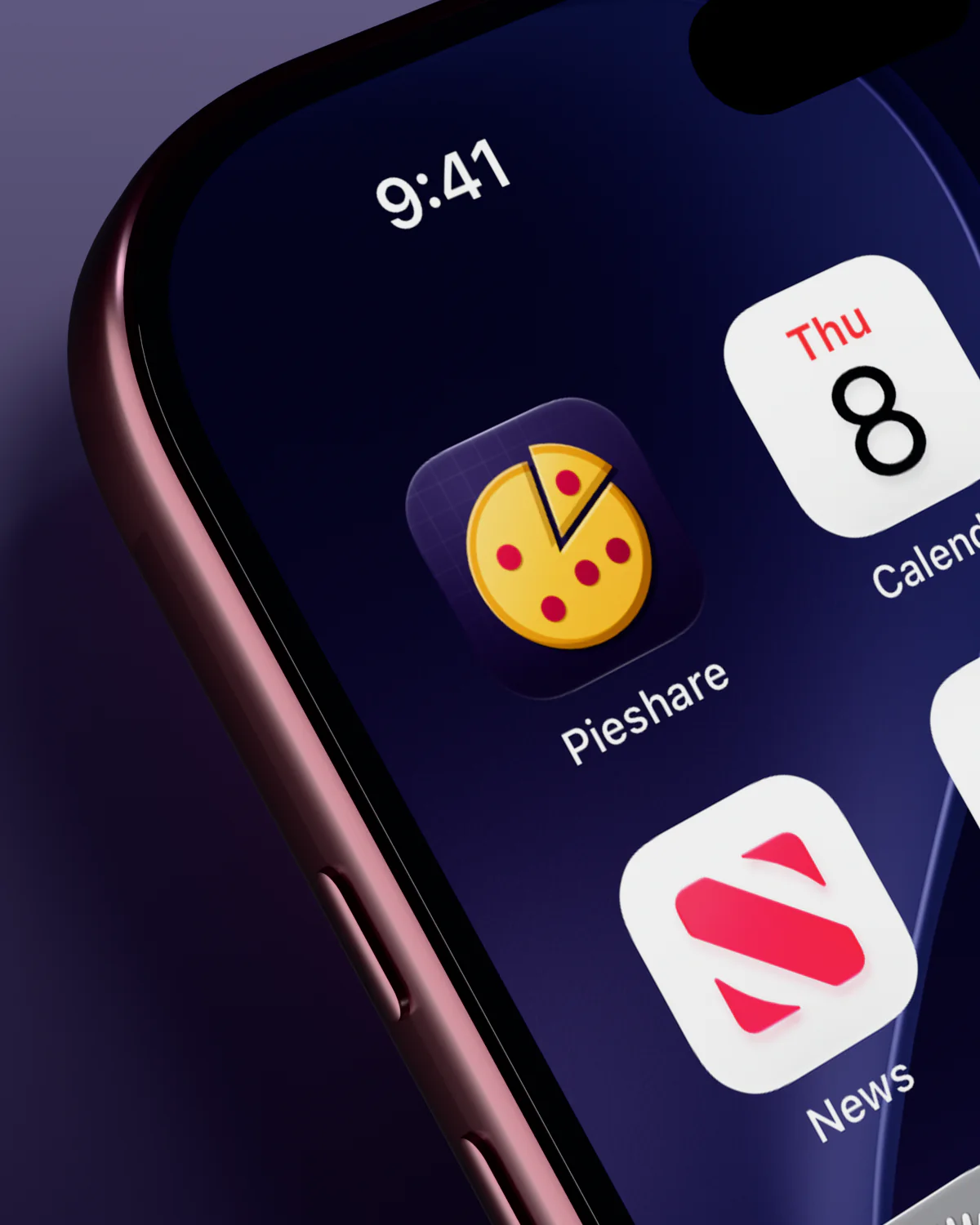 Pieshare in the first slot of an iPhone home screen