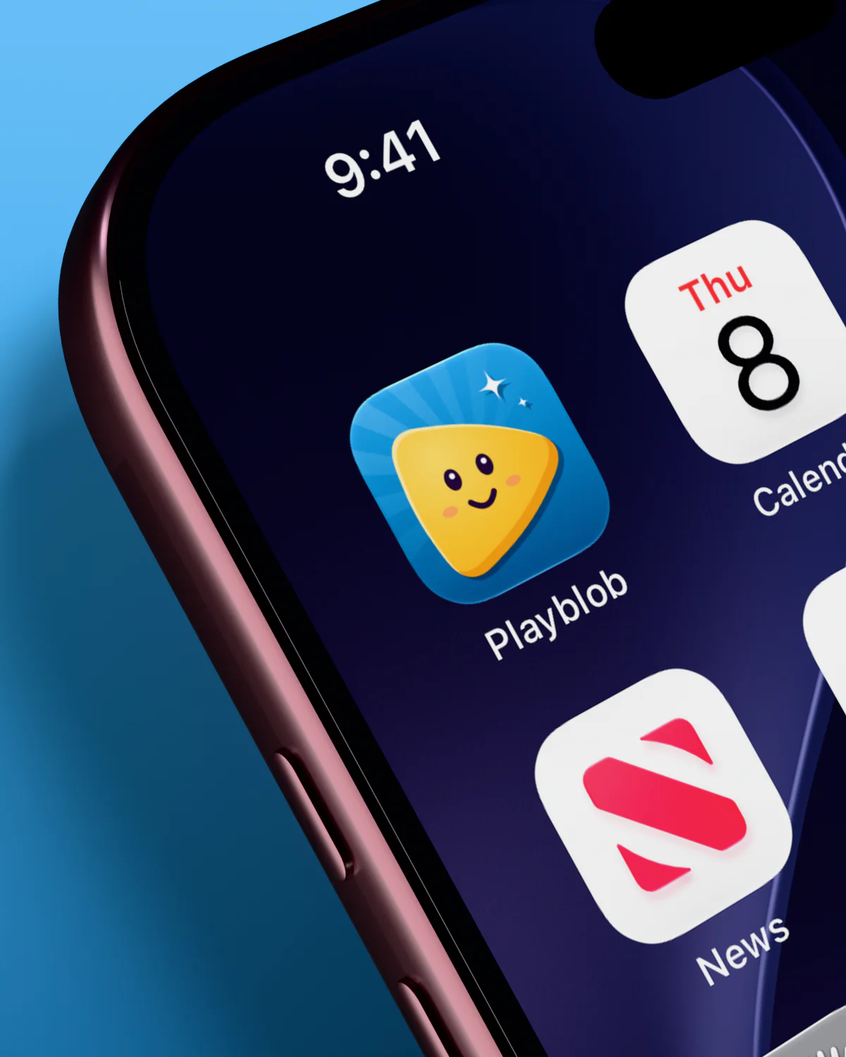 Playblob in the first slot of an iPhone home screen