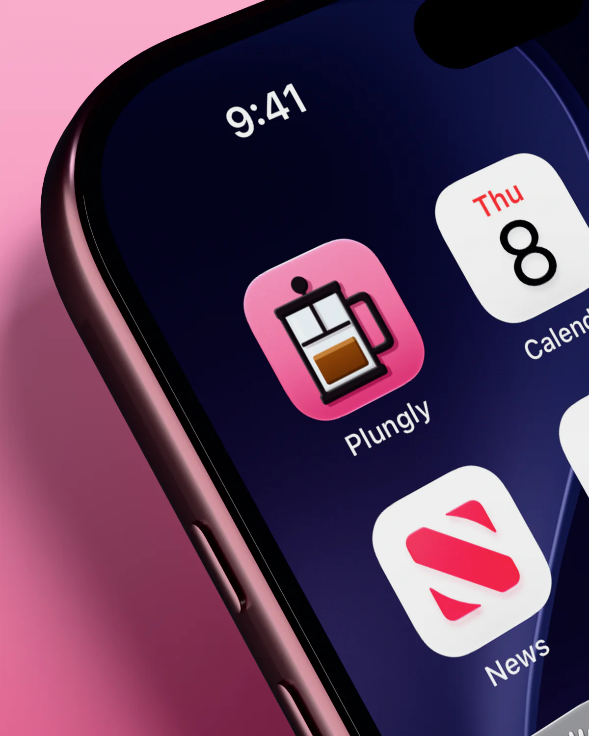 Plungly in the first slot of an iPhone home screen