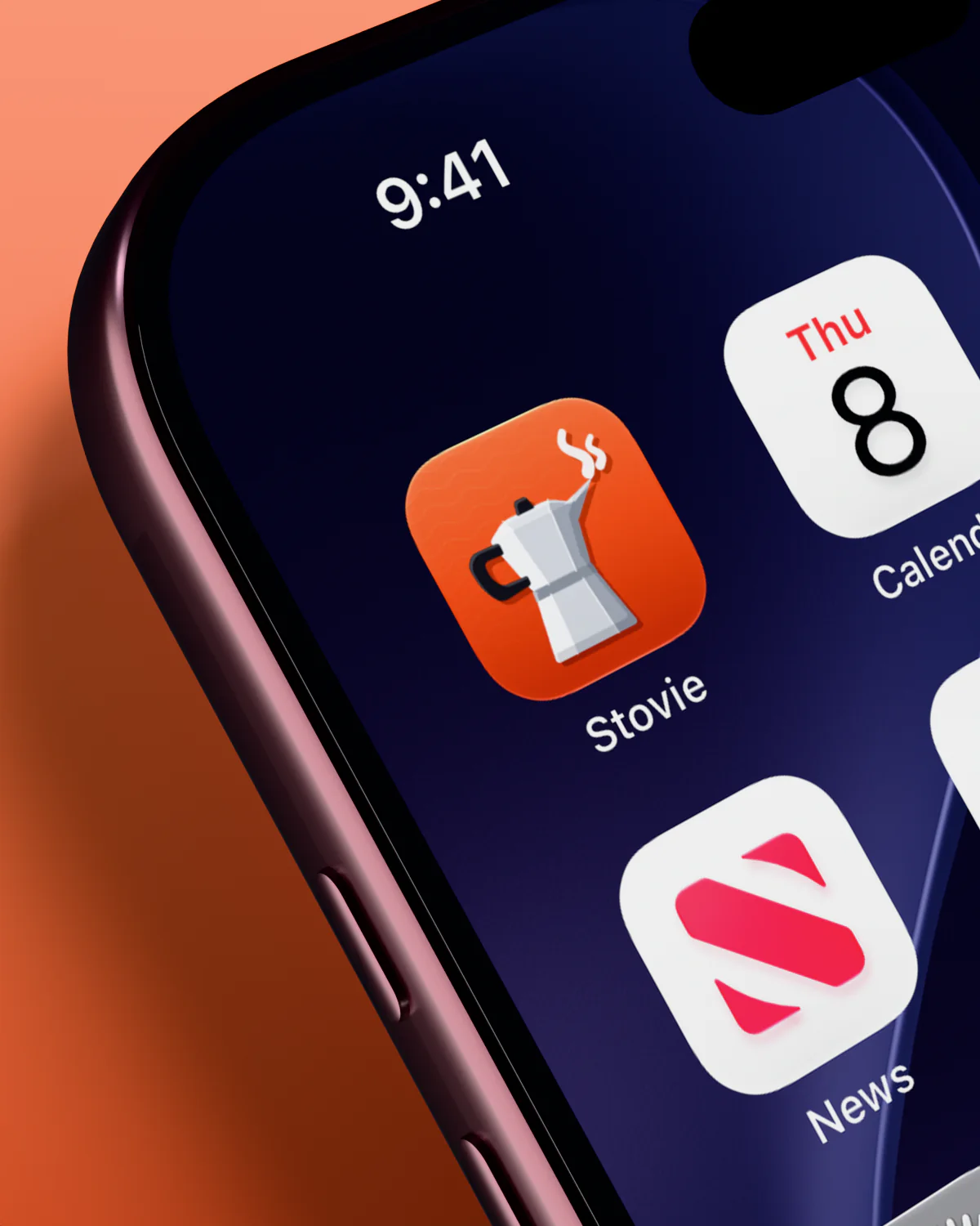 Stovie in the first slot of an iPhone home screen